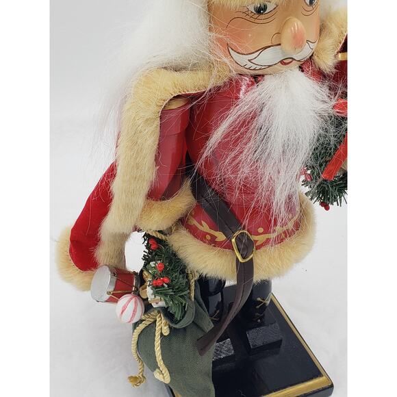 Nutcracker Santa Claus Christmas Decor Red Cape Holding Toy Bag Size 14" - Picture 8 of 16